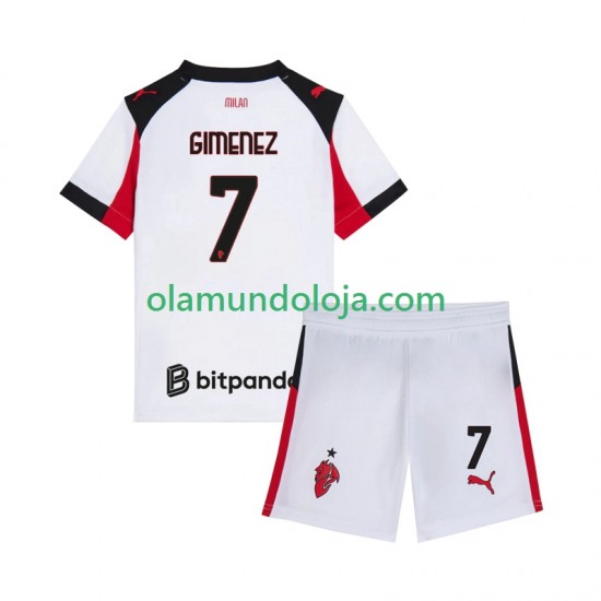 Camisola AC Milan Santiago Gimenez 7 Criança Equipamento Segundo 2025-2026 Manga Curta